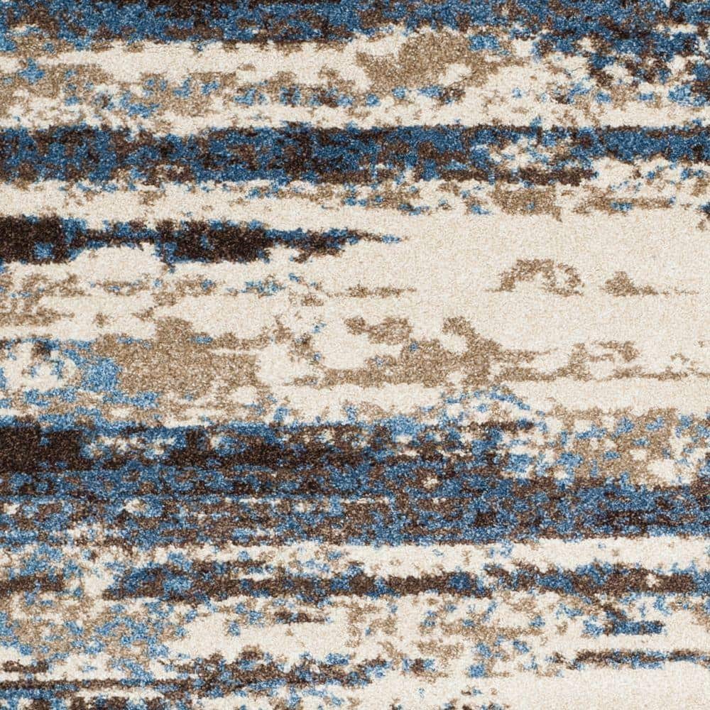 Cream & Blue Abstract Shag 8' Square Synthetic Rug