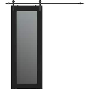 Vona 207 32 in. x 96 in. Full Lite Frosted Glass Black Matte Wood Composite Sliding Barn Door with Hardware Kit