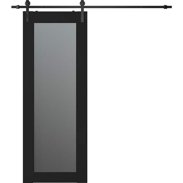 Belldinni Vona 207 32 in. x 96 in. Full Lite Frosted Glass Black Matte Wood Composite Sliding Barn Door with Hardware Kit