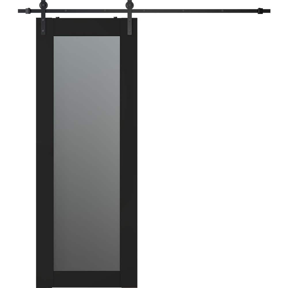Vona 207 18 in. x 80 in. Full Lite Frosted Glass Black Matte Wood Composite Sliding Barn Door with Hardware Kit price history on PriceWatchPro