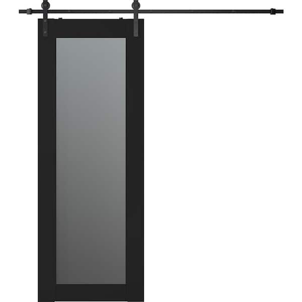 Belldinni Vona 207 30 in. x 96 in. Full Lite Frosted Glass Black Matte Wood Composite Sliding Barn Door with Hardware Kit