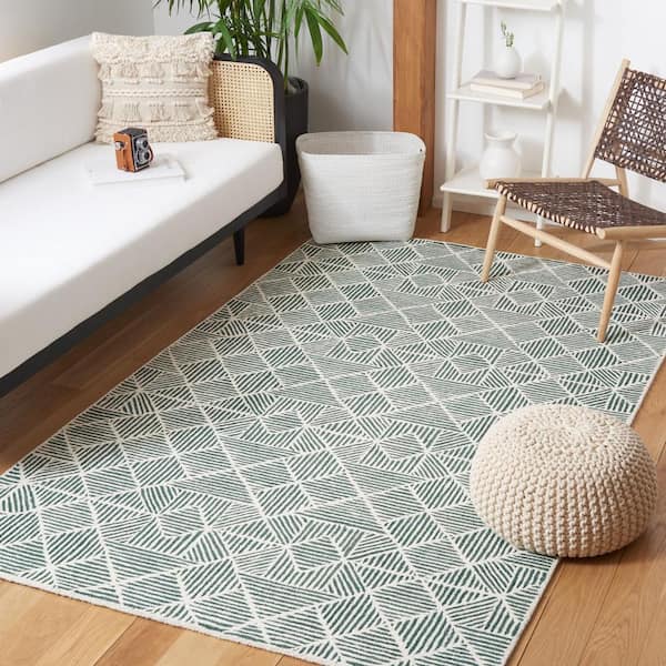 Abstract Dark Green/Ivory Doormat 2 ft. x 3 ft. Diamond Geometric Area Rug