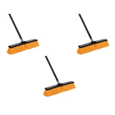 18 in. Yellow Indoor Outdoor Rough Surface Push Broom (3-Pack)