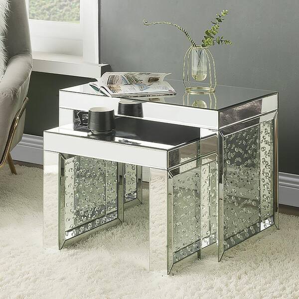 glass mirror accent table