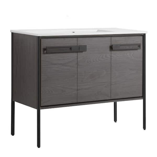 FINE FIXTURES Oakville 42 in. W x 18.32 in. D x 33.5 in. H Bath Vanity in Black Coal Oak with White Ceramic Top