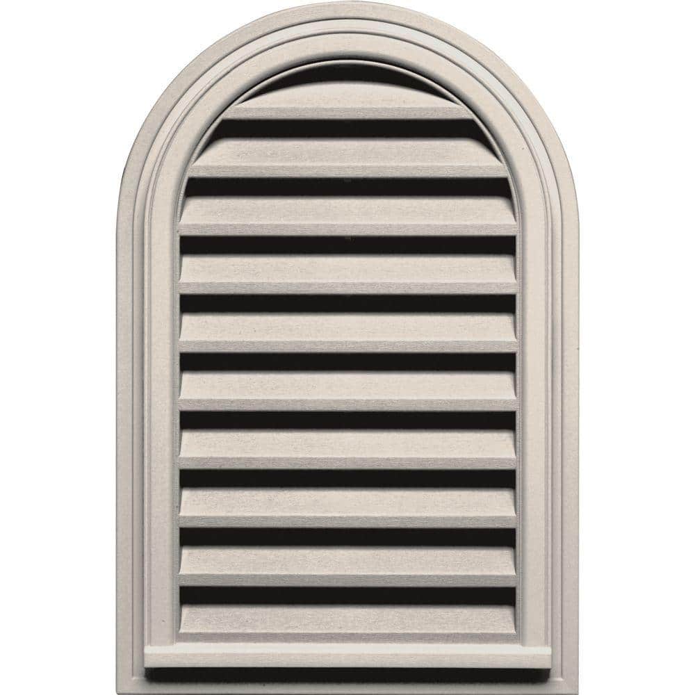 Builders Edge 22 in. x 32 in. Round Top Plastic Builtin Screen Gable Louver Vent 048 Almond