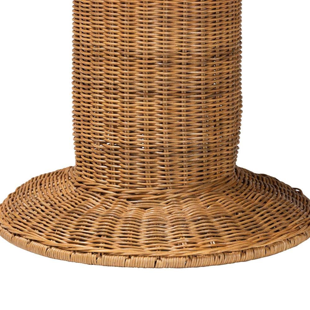 Pabla Light Honey Rattan and Metal Round Scalloped Accent Table