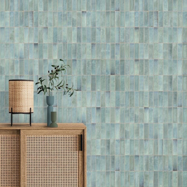 Spanish Artis Teal 4 in. x 12 in. Glazed Porcelain Wall Tile Sample