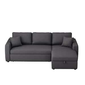87.4in. Width Gray Upholstery Sleeper Sectional Sofa