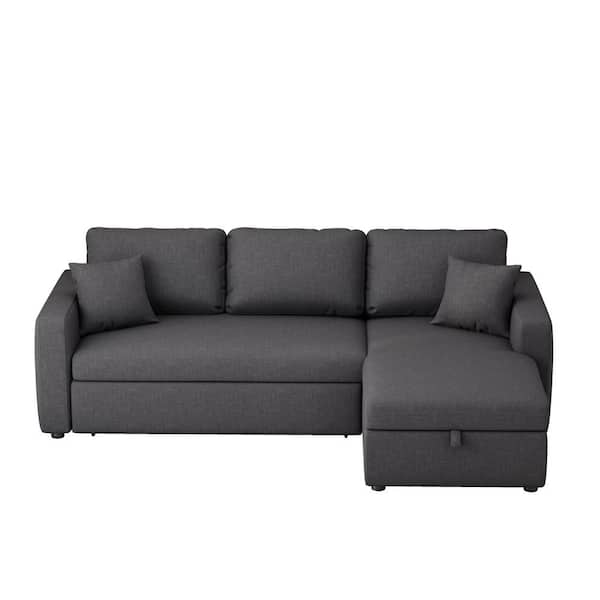 ZIRUWU 87.4in. Width Gray Upholstery Sleeper Sectional Sofa