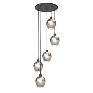5-Light Black Modern Hanging Pendant Light Chandelier with Globe Glass Shade for Kitchen Island Living Room Dining Room