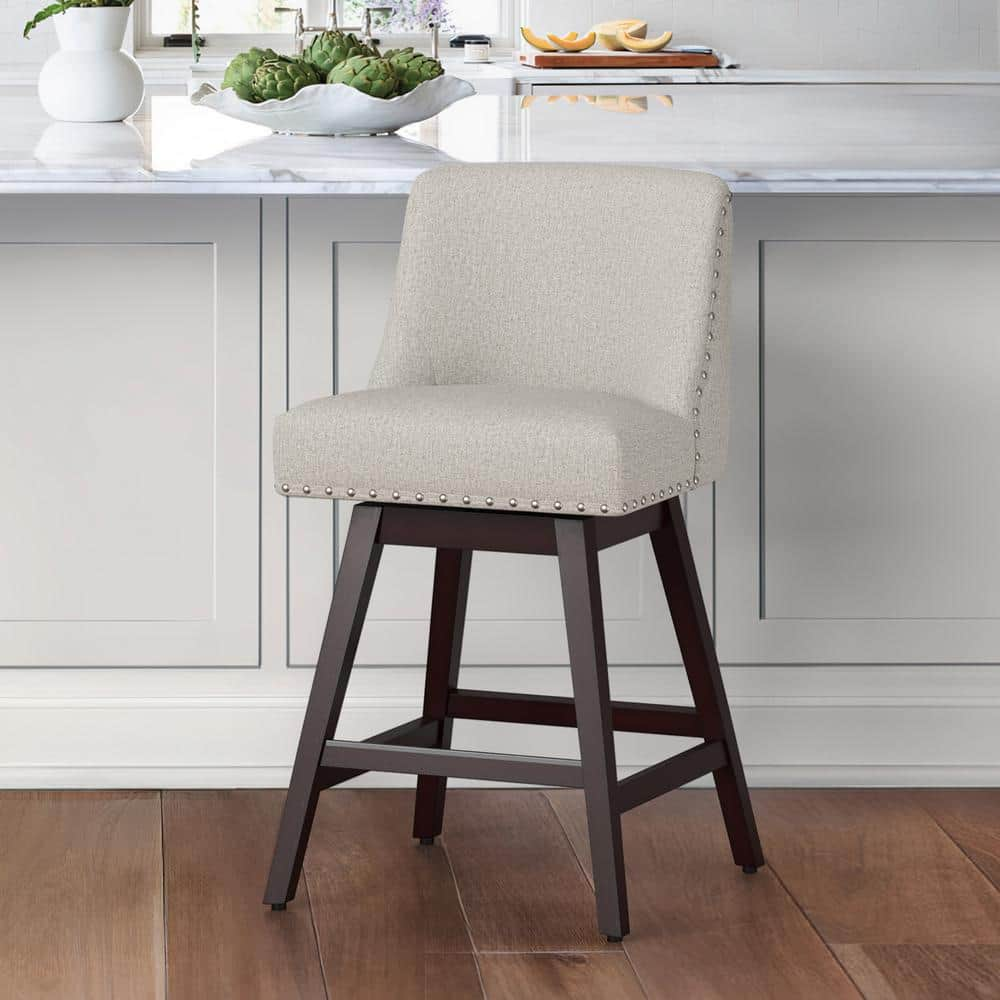 LUE BONA 26 in. Wood 360° Free Swivel Upholstered Bar Stool with Back ...