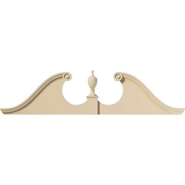 Ekena Millwork 82-in. W x 20-1/2-in. H x 2-3/4-in. P Rams Head Signature Urethane Pediment (Urn Ships Unattached in Box), Primed Tan