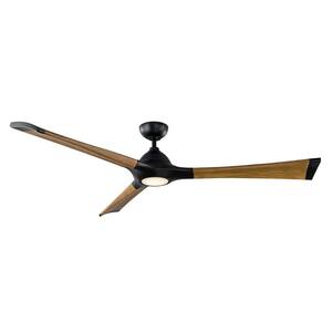 Woody 72 in. LED Indoor/Outdoor Matte Black Distressed Koa 3-Blade Smart Ceiling Fan with Light Kit and Wall Control