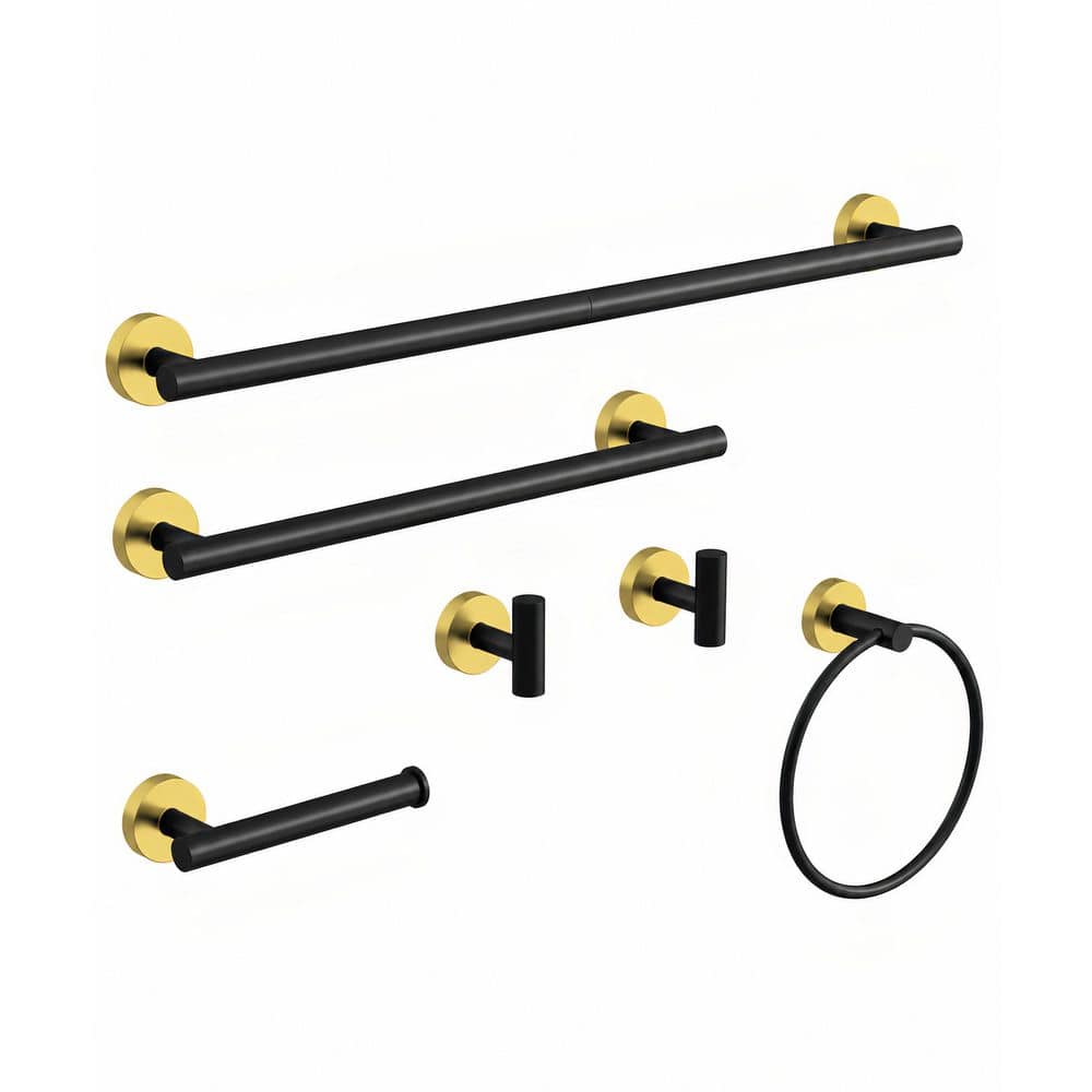 6-Piece Bathroom Hardware Set in Black and Gold, SUS 304 Stainless Steel with 26 in. and 16 in. Dual Towel Bars price history on PriceWatchPro