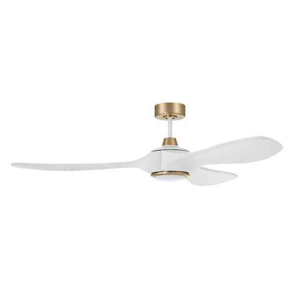 CRAFTMADE Envy 60 in. Indoor/Outdoor White and Satin Brass Ceiling Fan with Smart Wi-Fi Enabled Remote and Integrated LED Light