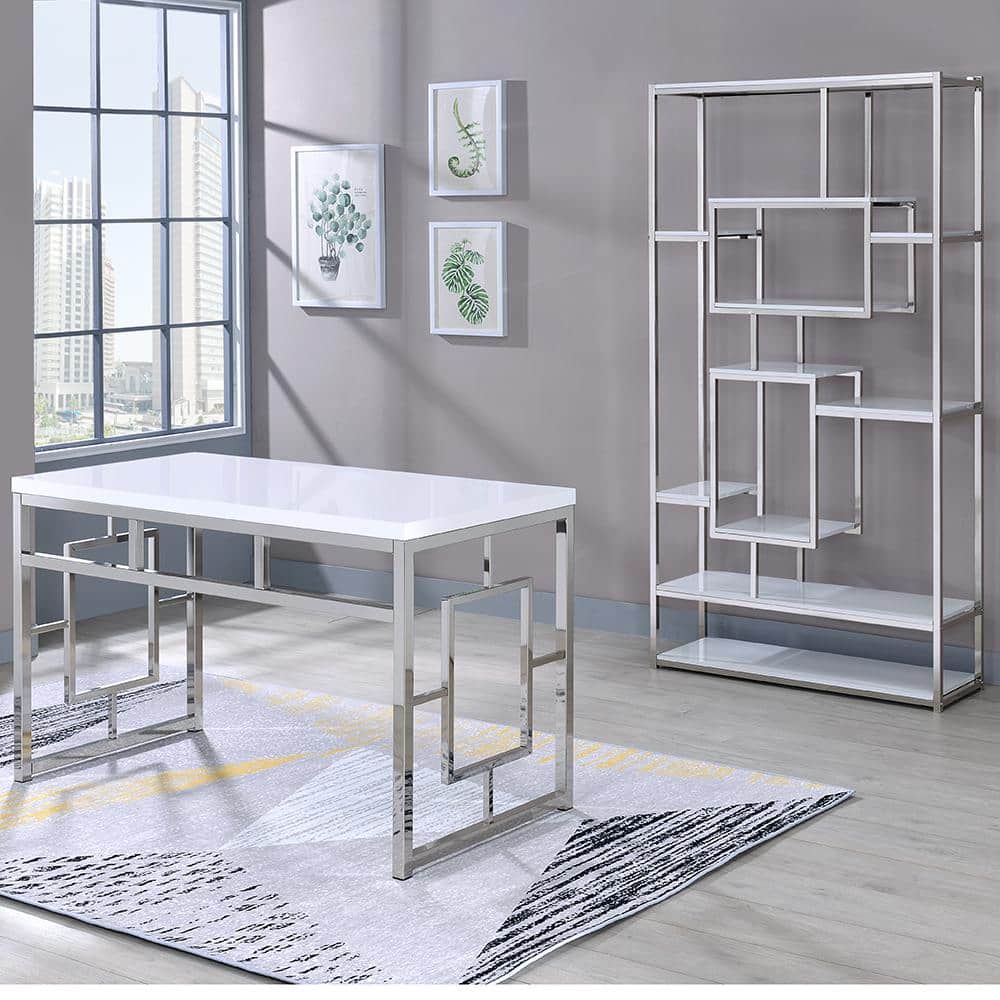 Alize Gray and Chrome Modern Geometric Bookcase