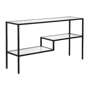 Lovett 55 in. Blackened Bronze Rectangle Glass Console Table with Glass Shelves
