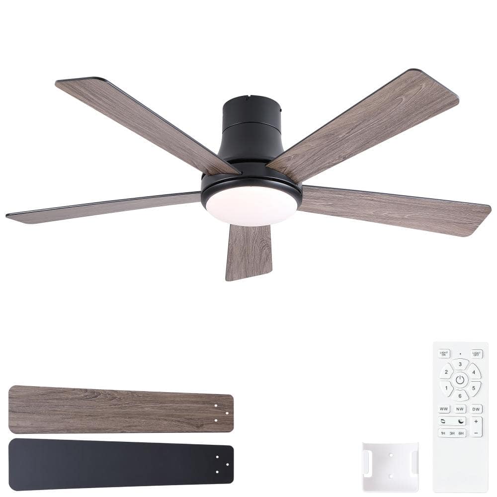 52 in. Indoor LED Black Flush Mount Ceiling Fan with Dual Finish Blades price history on PriceWatchPro