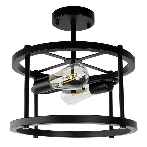 YANSUN 13 in. 2Light Black Mount Light Farmhouse SemiFlush Mount