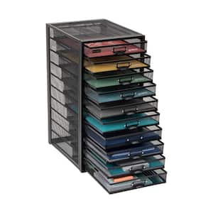 14 in. W x 21.25 in. H x 10.75 in. D Black Metal 10 Multi-Purpose File Storage Drawers Desk Organizer