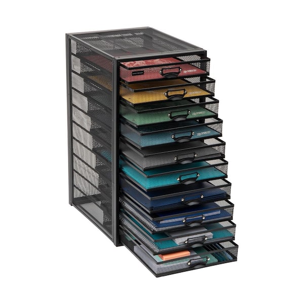 10 Compartments Mesh Desk Organizer with Drawers, Black