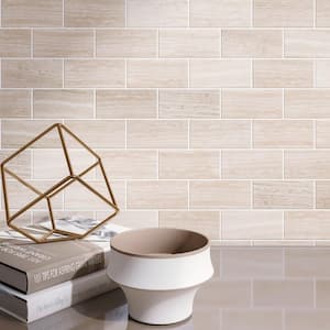 Wooden Beige 11.82 in. x 11.82 in. Brick Joint Polished Marble Mosaic Tile (9.7 sq. ft./Case)