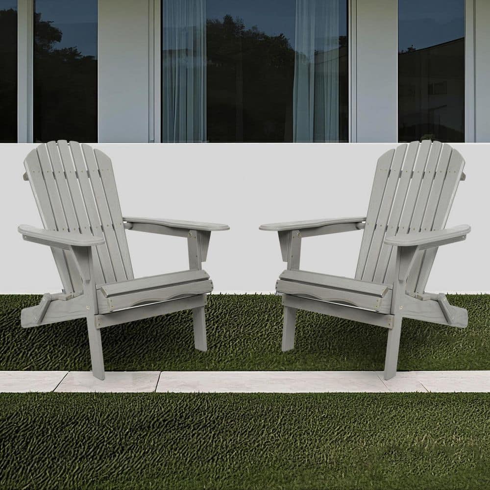 Grey Wood Outdoor Chaise Lounge, Wooden Folding Embossed Adirondack Chair with Wood Grain (Set of 2) price history on PriceWatchPro