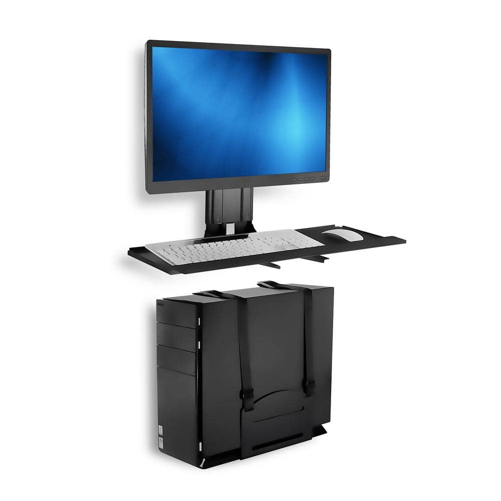 Black Adjustable Wall Mount for Monitor and Keyboard with CPU Holder