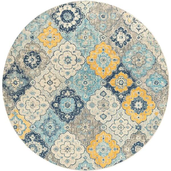 Savannah Blue 5 ft. x 5 ft. Round Traditional Oriental Polypropylene Area Rug