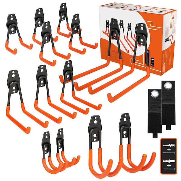 16 Pack 9.09 in. Black Steel Heavy Duty Wall Rack with Anti-Slip Coating for Hanging Bike, Ladder and Garden Tools