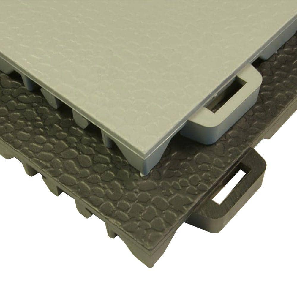 StayLock Black PVC Interlocking Waterproof Floor Tiles, 12x12 inches