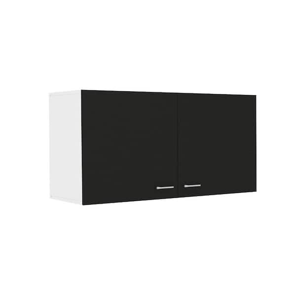 Amucolo 39.37 in. W x 12.6 in. D x 19.29 in. H Black White Wood Assembled Wall Kitchen Cabinet with Double Doors and Shelves