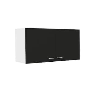 39.37 in. W x 12.6 in. D x 19.29 in. H Black White Wood Ready to Assemble Wall Kitchen Cabinet with Double Doors
