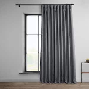 Dark Gravel Green Faux Linen Extra Wide Room Darkening Curtain - 100 in. W X 96 in. L (1 Panel)