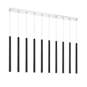 Forest 5-Watt 10-Light Integrated LED Chrome Shaded Chandelier with Matte Black Steel Shade