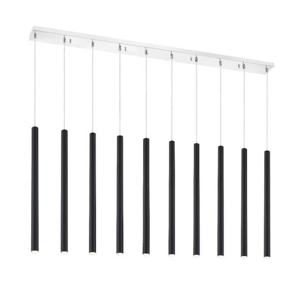 Unbranded Forest 5-Watt 10-Light Integrated LED Chrome Shaded Chandelier with Matte Black Steel Shade