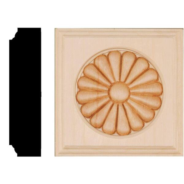 HOUSE OF FARA 4-1/2 in. x 4-1/2 in. x 1-1/8 in. Hardwood Daisy Rosette Moulding