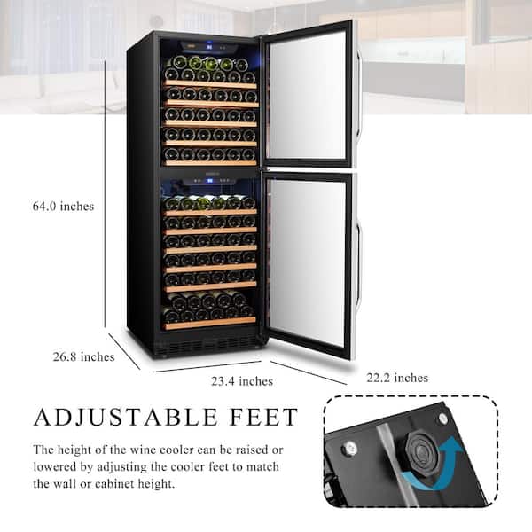 LANBO 23 in. 133-Bottle Stainless Steel 2 Door Dual Zone Wine