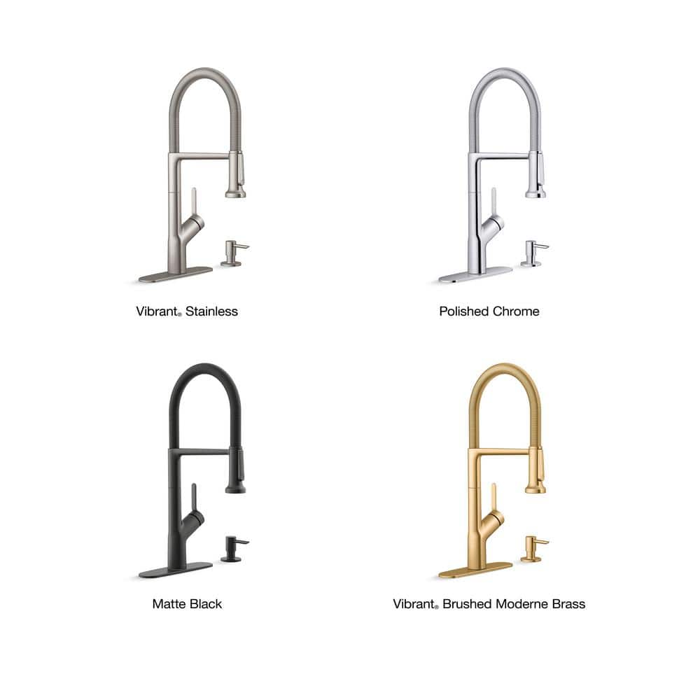 Vibrant Brushed Moderne Brass Single-Handle Kitchen Faucet with Soap Dispenser