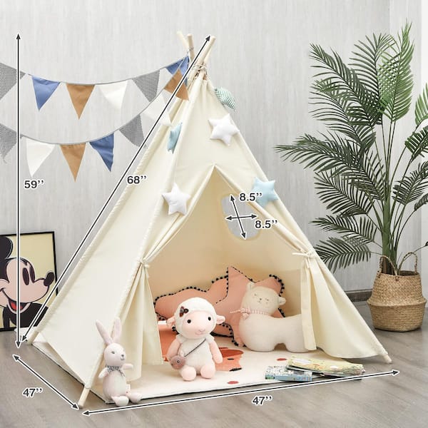Costway Kids Canvas Teepee Play Tent Foldable Playhouse Toys for