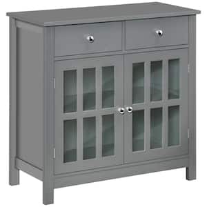 Gray Sideboard Buffet Cabinet with Glass Doors and Drawers