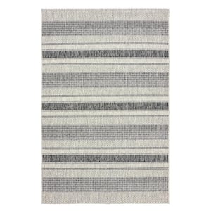Silveria Patio Gray/Black 1 ft. 10 in. x 3 ft. Modern Distress Striped Indoor/Outdoor Rectangle Area Rug