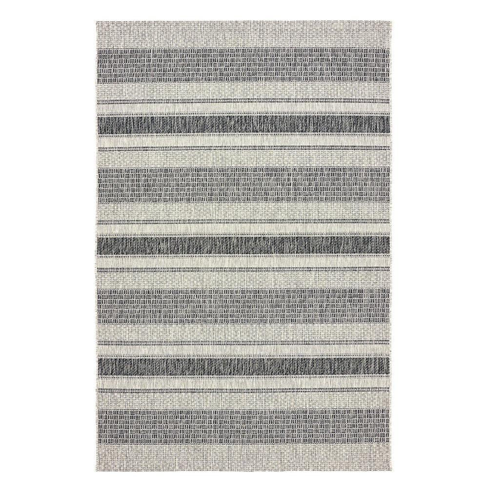 Silveria Patio Gray/Black 1 ft. 10 in. x 3 ft. Modern Distress Striped Indo