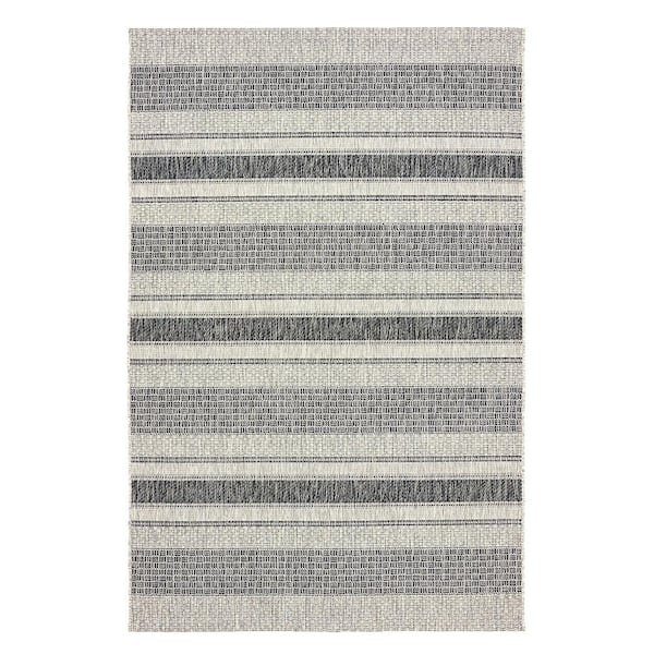 Silveria Patio Gray/Black 1 ft. 10 in. x 3 ft. Modern Distress Striped Indoor/Outdoor Rectangle Area Rug
