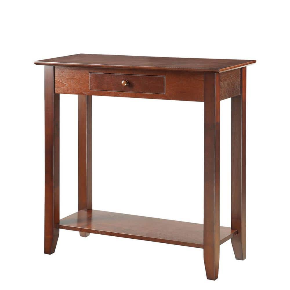 Espresso Solid Pine Wood Hall Table with Drawer and Shelf