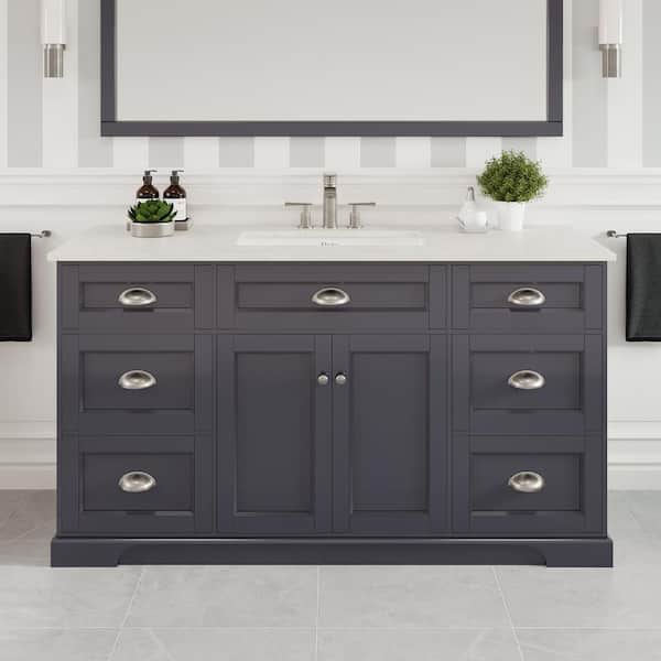 Eviva Epic 60 in. Single Sink Charcoal Gray Bath Vanity with White Carrara Quartz Top (Assembled)
