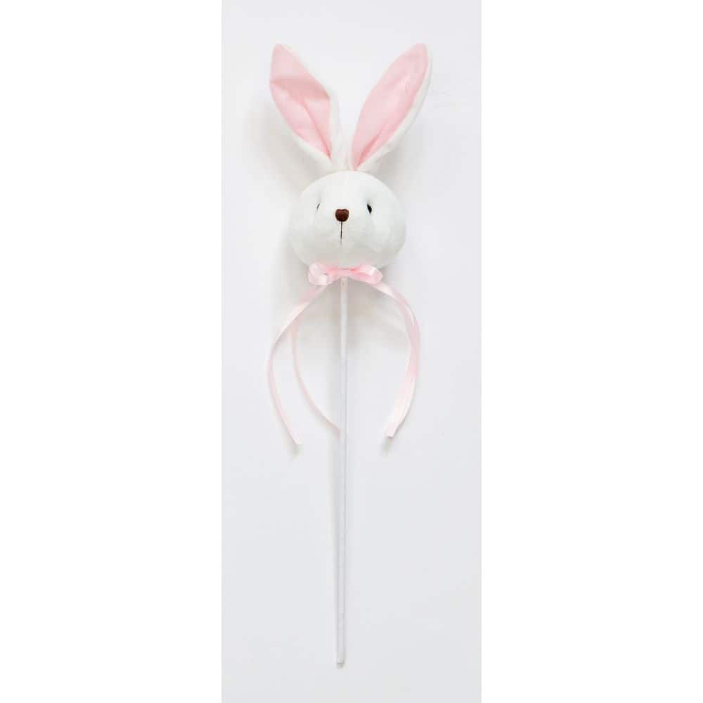 7 in Bunny Head with Ears on 12 in Stem, White and Pink, Set of 5