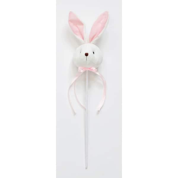 Unbranded 7 in Bunny Head with Ears on 12 in Stem, White and Pink, Set of 5