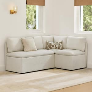 Ellis 4-Piece Linen Fabric L Shaped Dining Chair with Lift Top Storage and Reversible Cushions, Mid Century Banquette